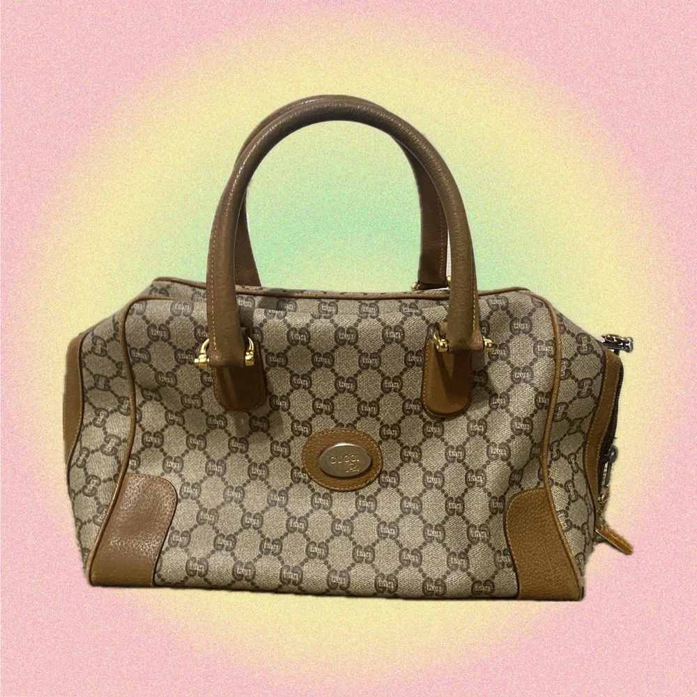 Authentic Vintage Brown Gucci Plus Monogram GG Canvas and Leather Handbag 🤎